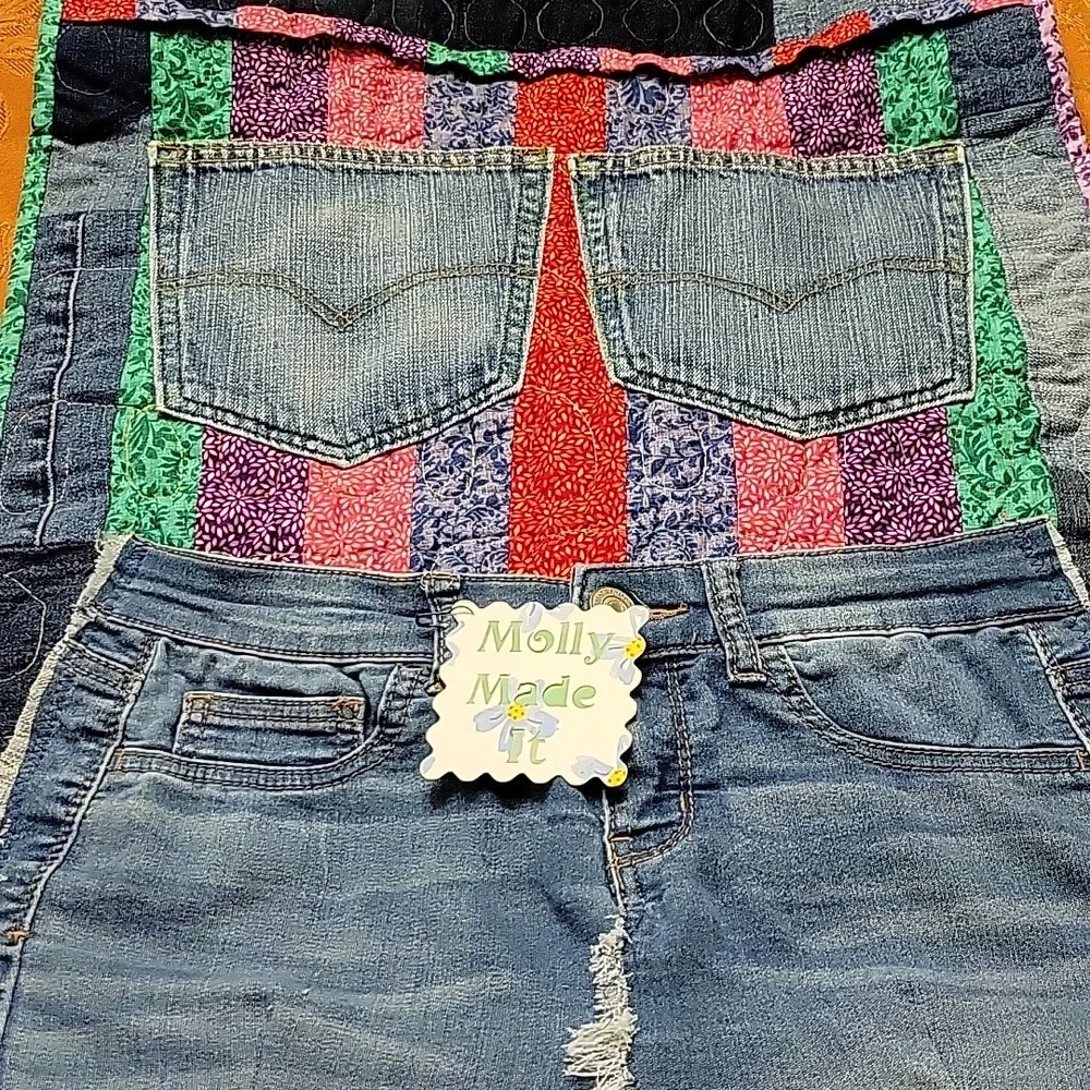 Upcycled Molly Made It Organizer Hand crafted denim & colorful quilted storage